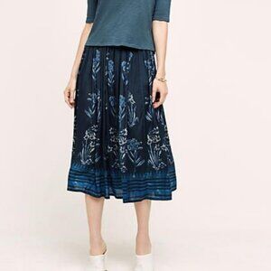 Anthropologie Soare Skirt by Varun Nidhika Blue Floral Block Print Size Large